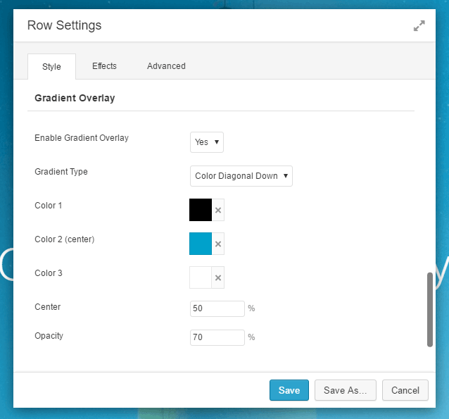 Row Styles Grandient Overlay Settings