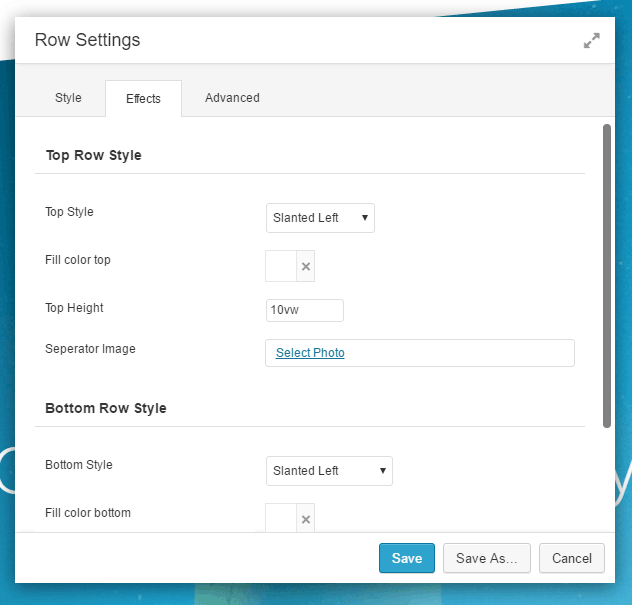 Row Styles Effect Settings